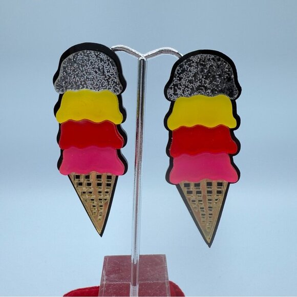 Colorful Ice Cream Cone Earrings - Pierced - Picture 4 of 7